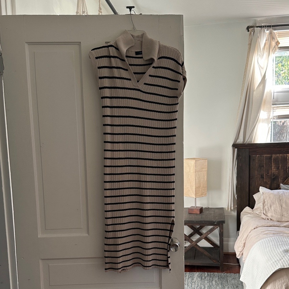 Striped Knit Collared Dress